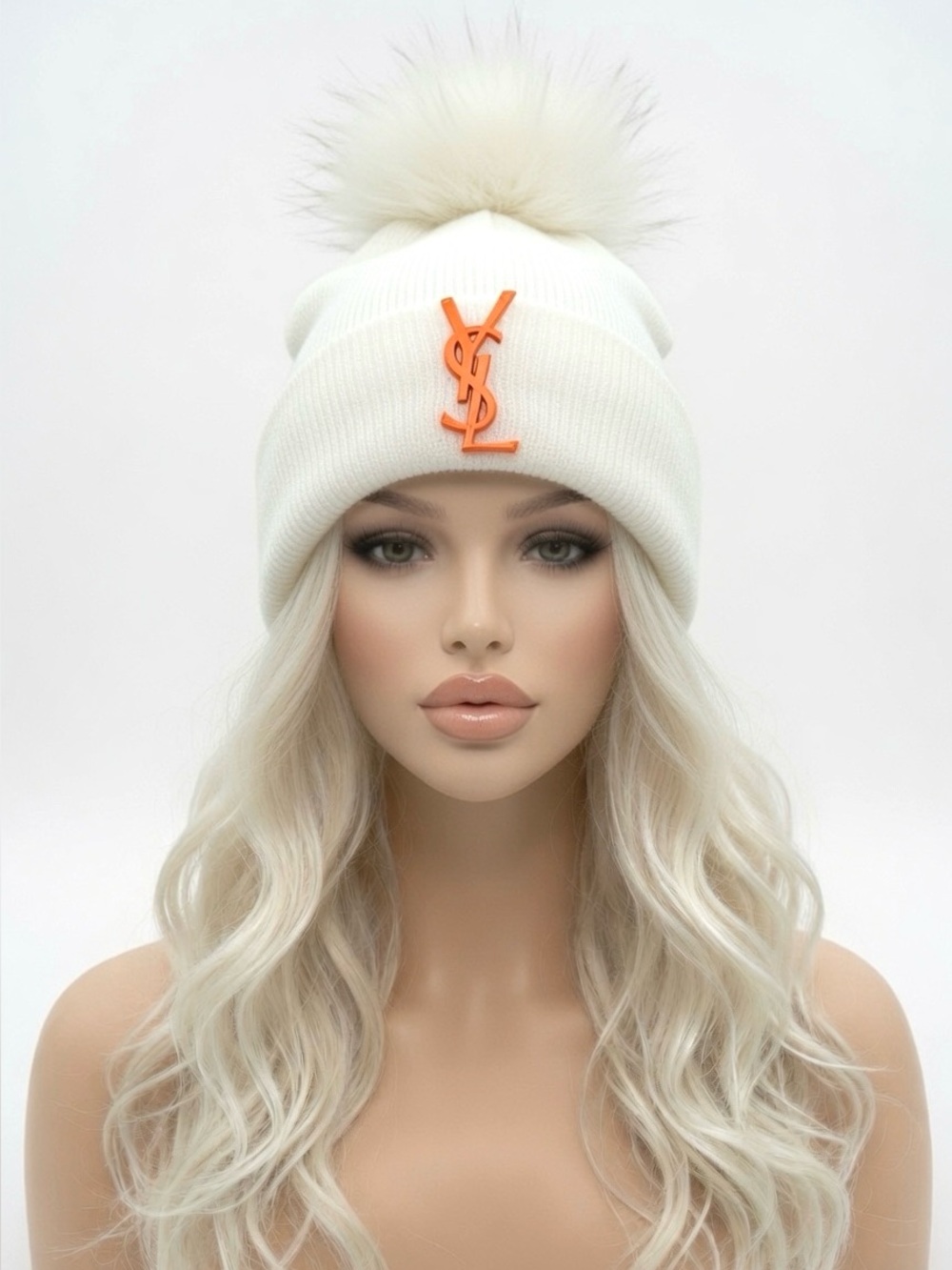 Winter Knit Pom Pom White Hat